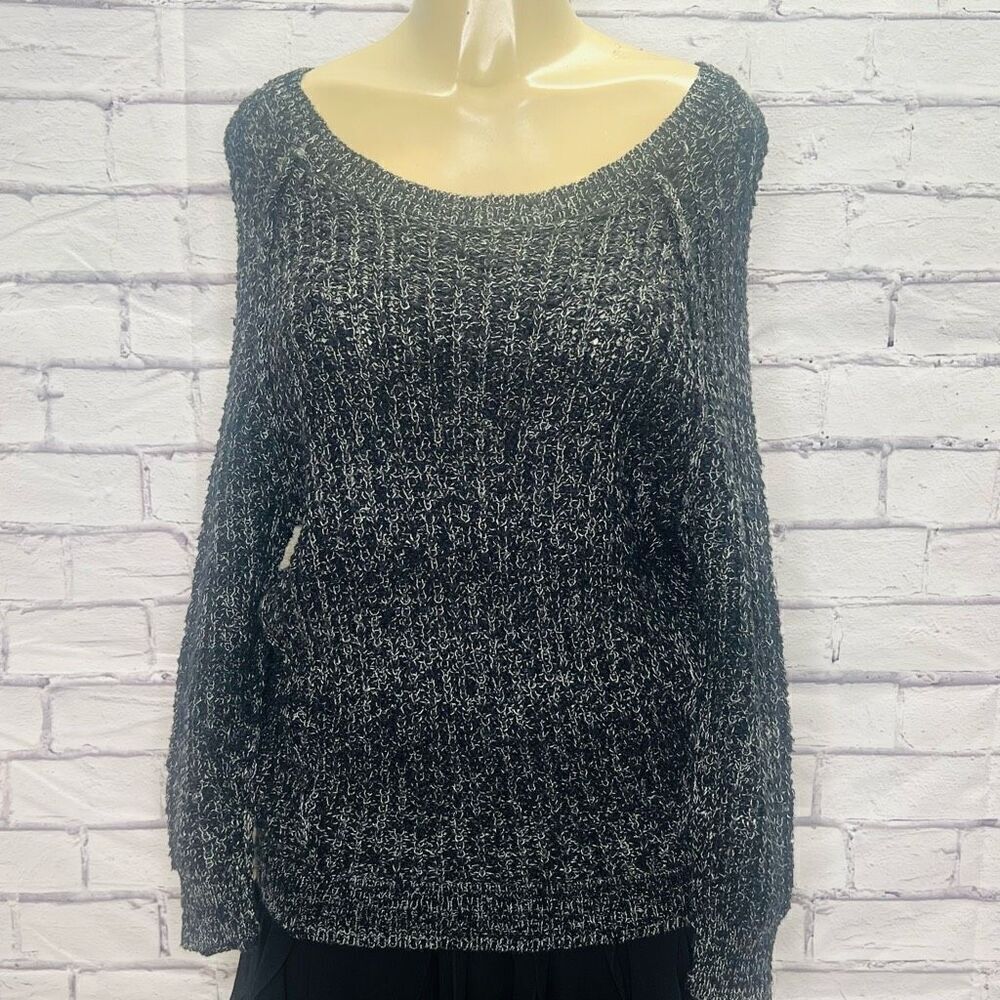 Free People Womens Black White Ribbed Knit Raglan Long Sleeve Sweater Small